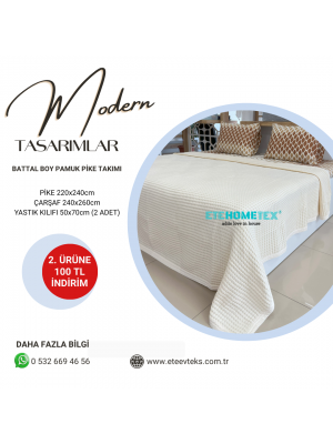 ETEHOMETEX ÇİFT KİŞİLİK HAVUZLU PİKE TAKIMI KREM 8696474231879